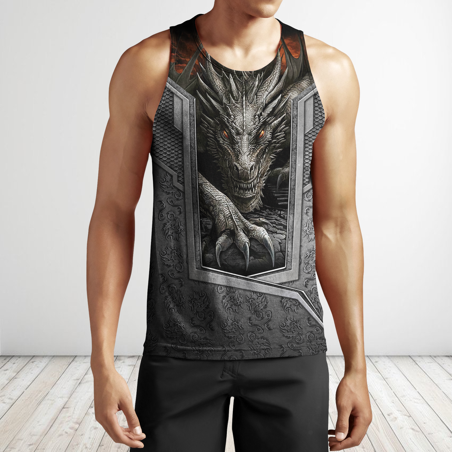 3D Tattoo and Dungeon Dragon Hoodie HAC27125-Apparel-NM-Men's tank top-S-Vibe Cosy™