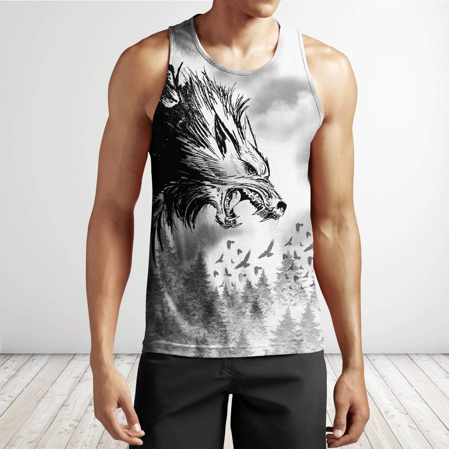 Black Wolf & Raven 3D Over Printed Hoodie for Men and Women-ML