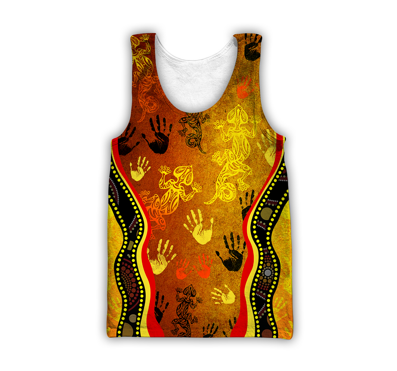 Aboriginal Australia Rock Painting Hand Lizard Art Golden Style shirts for men and women