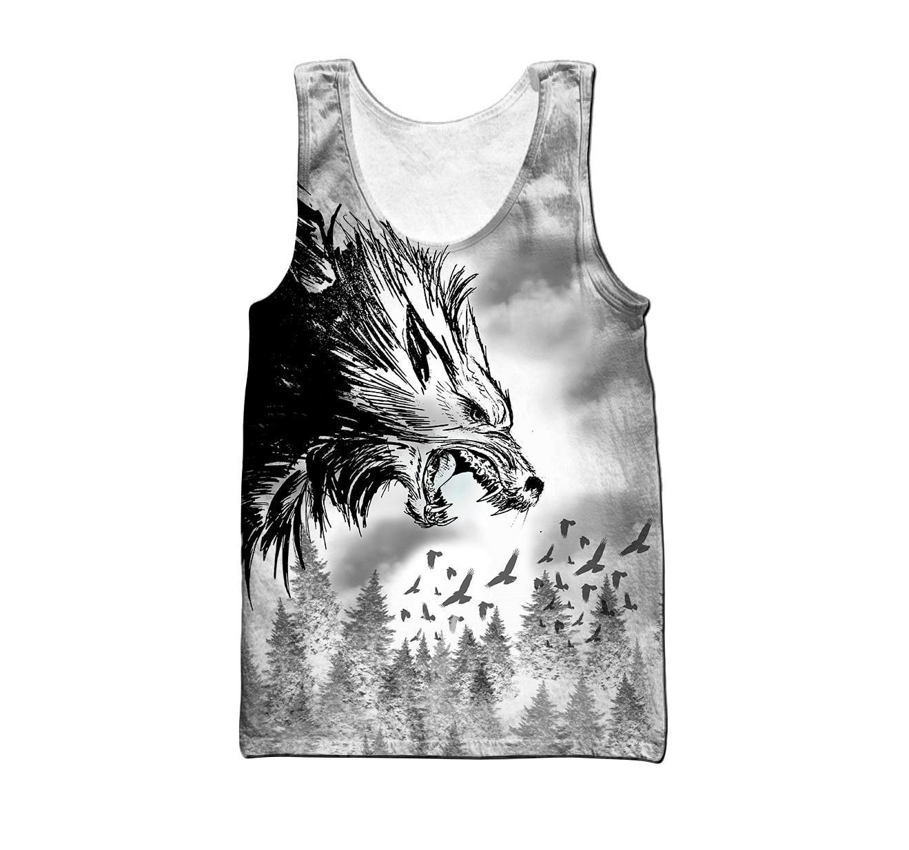 Black Wolf & Raven 3D Over Printed Hoodie for Men and Women-ML