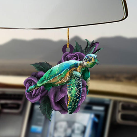 Turtle purple rose two sided ornament