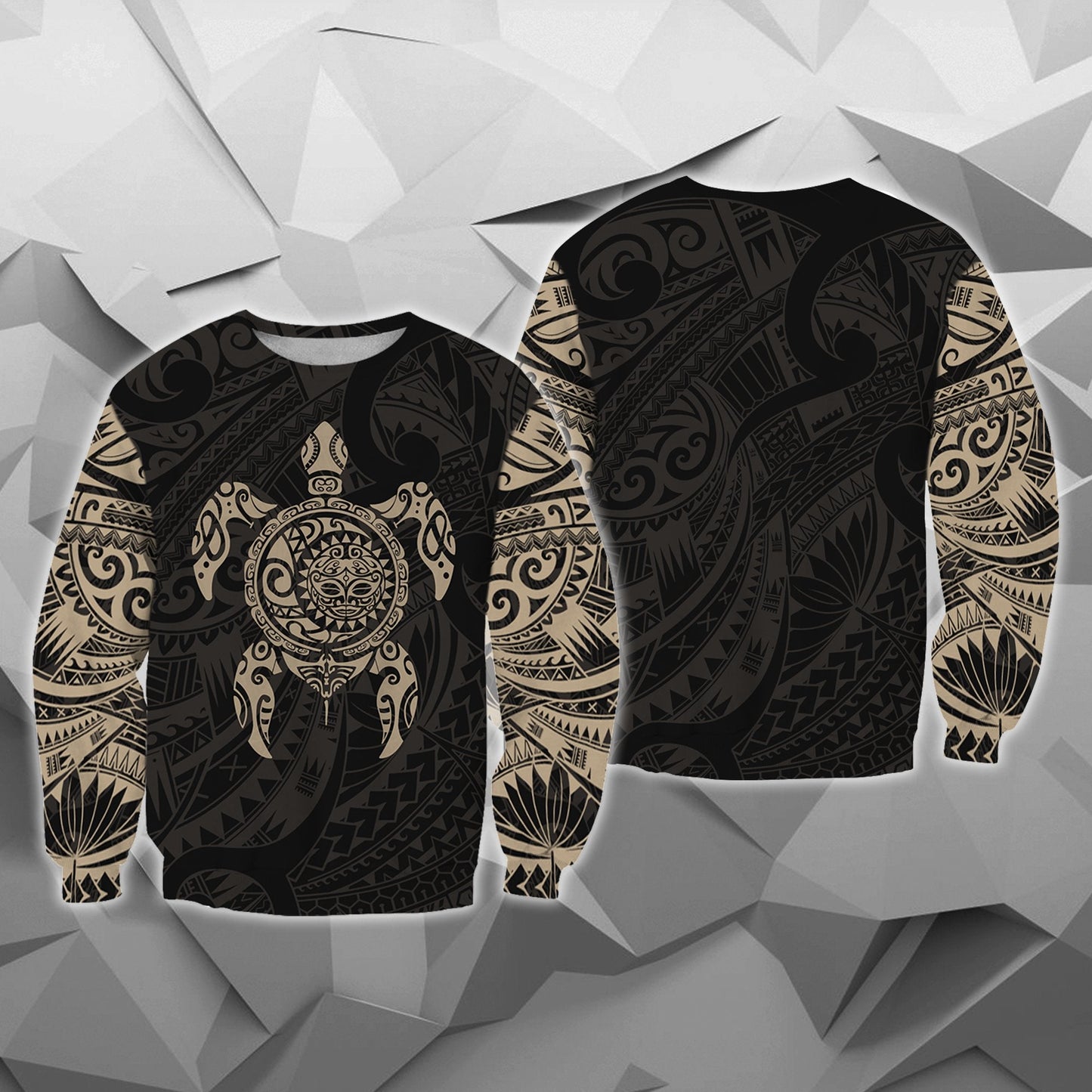 Turtle Maori Tattoo All Over Hoodie Gold NVD - Amaze Style™-Apparel