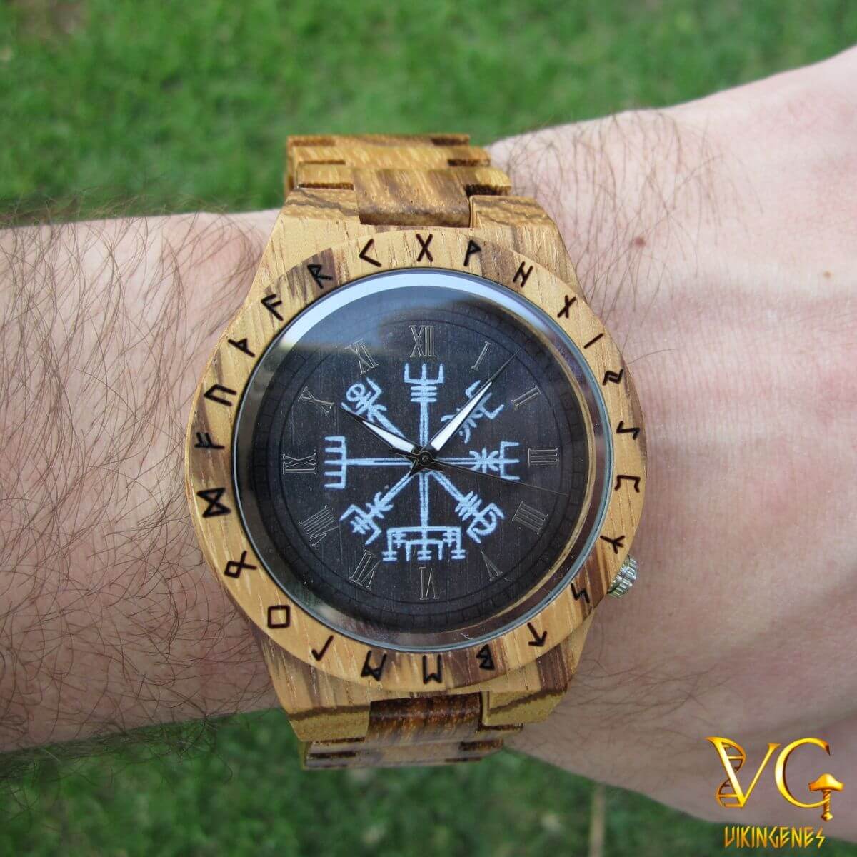 Vegvisir Handmade Engraved Wooden Watch