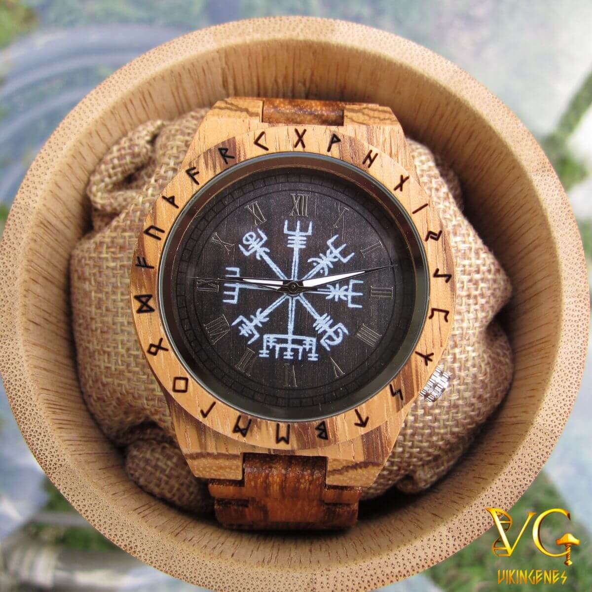Vegvisir Handmade Engraved Wooden Watch