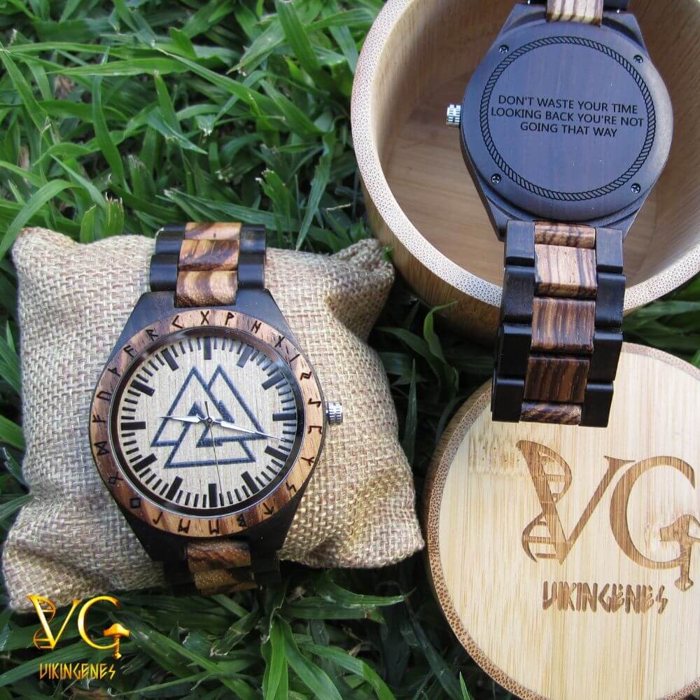 Valknut Handmade Engraved Wooden Watch