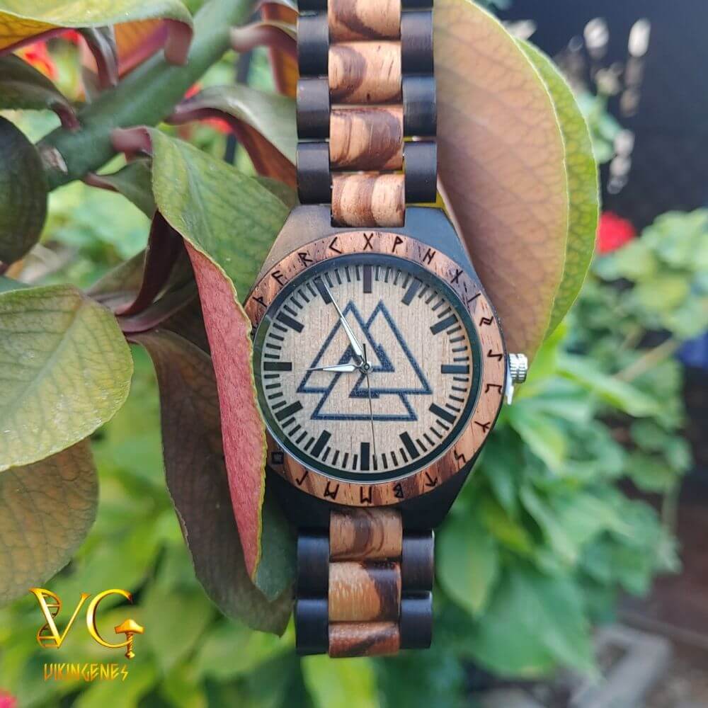 Valknut Handmade Engraved Wooden Watch