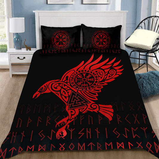 Viking Bedding Set - Raven Vegvisir Valknut Rune V1