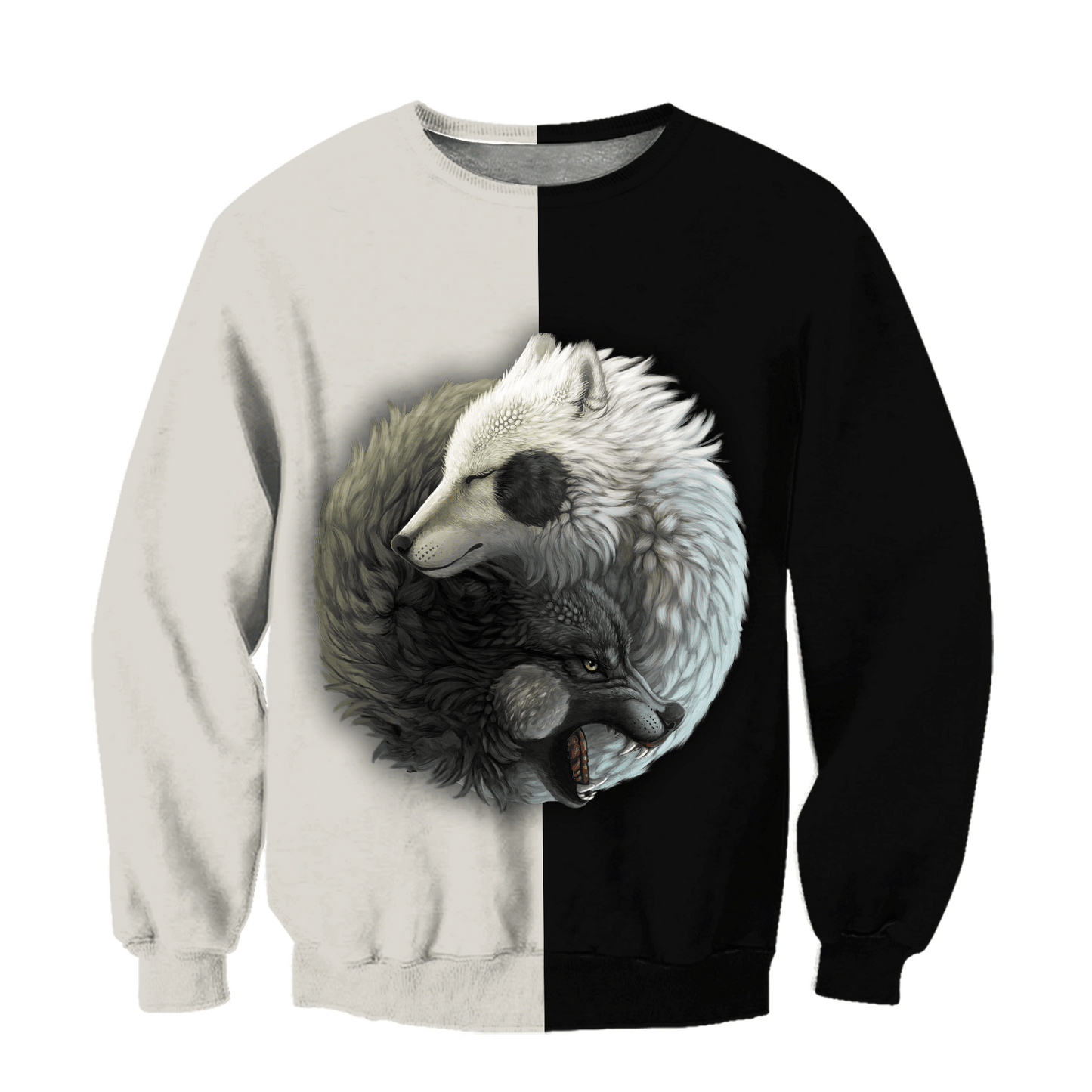 Wolf Yin and Yang 3D All Over Printed Unisex Deluxe Hoodie ML