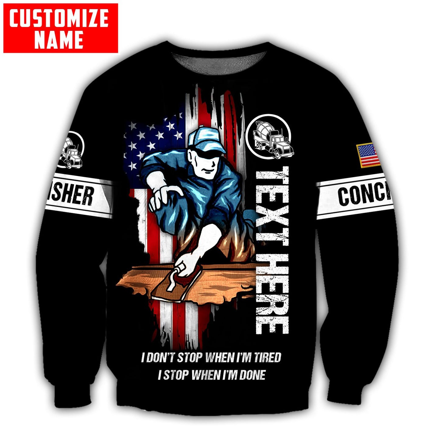 US Concrete Finisher Custom name 3D printed shirts