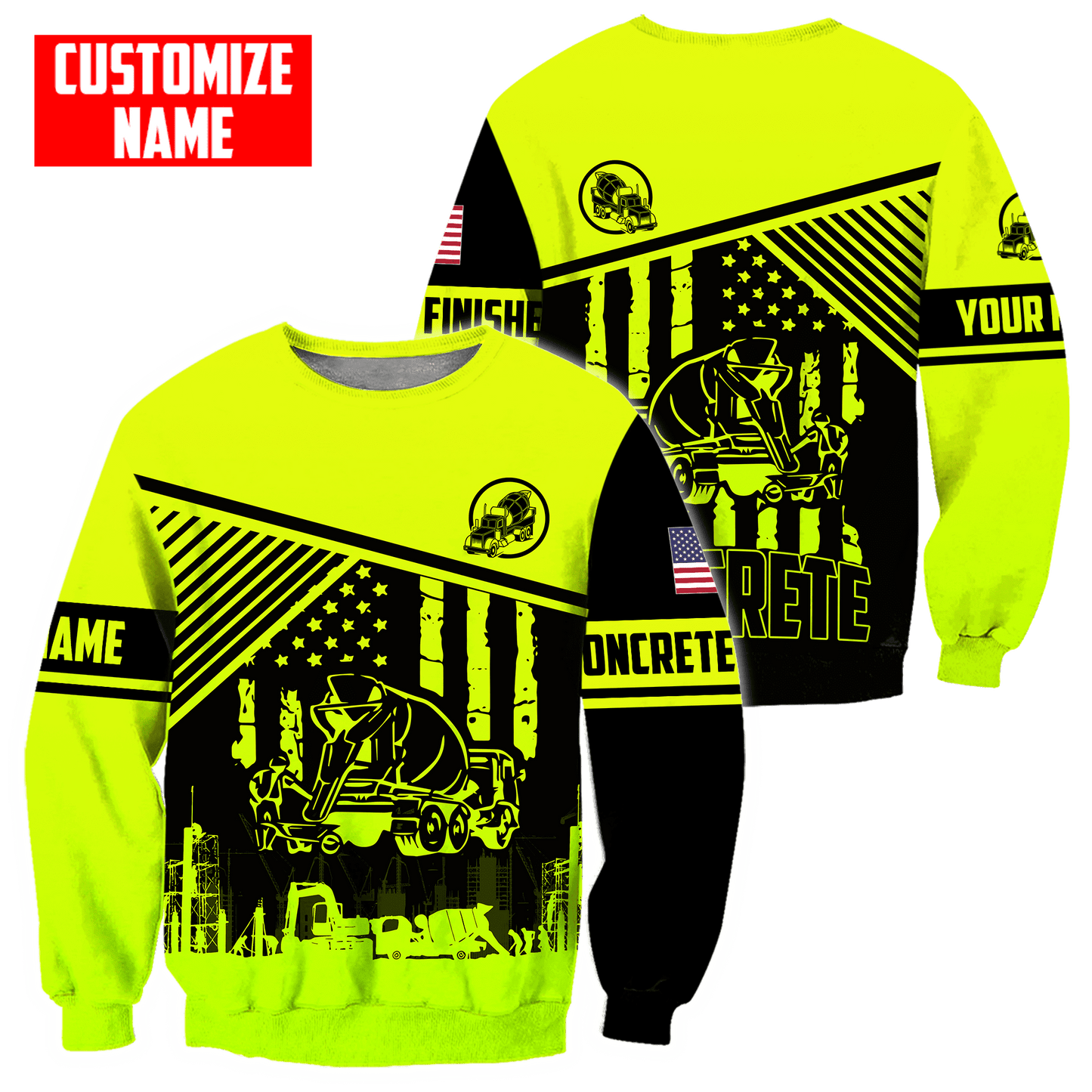 US Green Concrete Finisher Mixer Truck Custom name 3D Printed Shirts