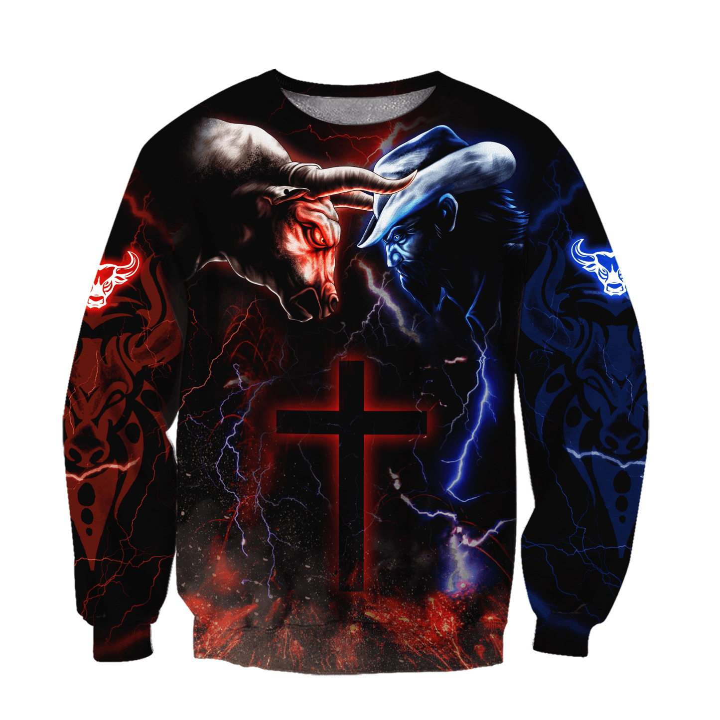 Tmarc Tee Bull Riding Red Blue Fight Cross 3D All Over Printed Unisex Shirts