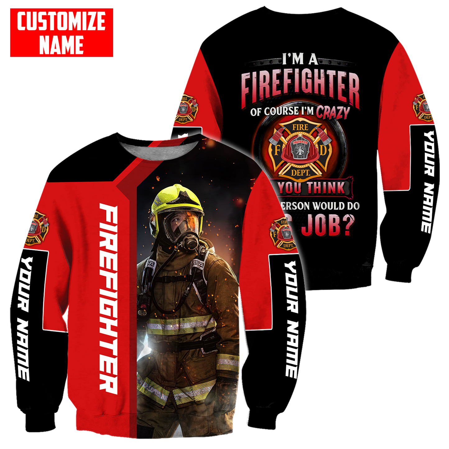 Customize Name Firefighter 3D All Over Printed Unisex Shirts