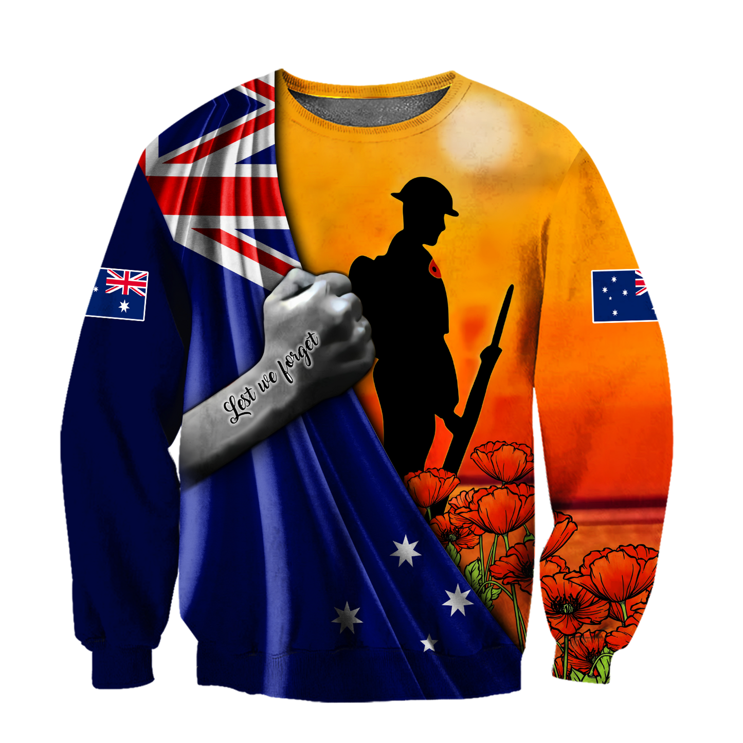 Tmarc Tee Lest we forget Australia Flag Old Soldier 3D printed shirt