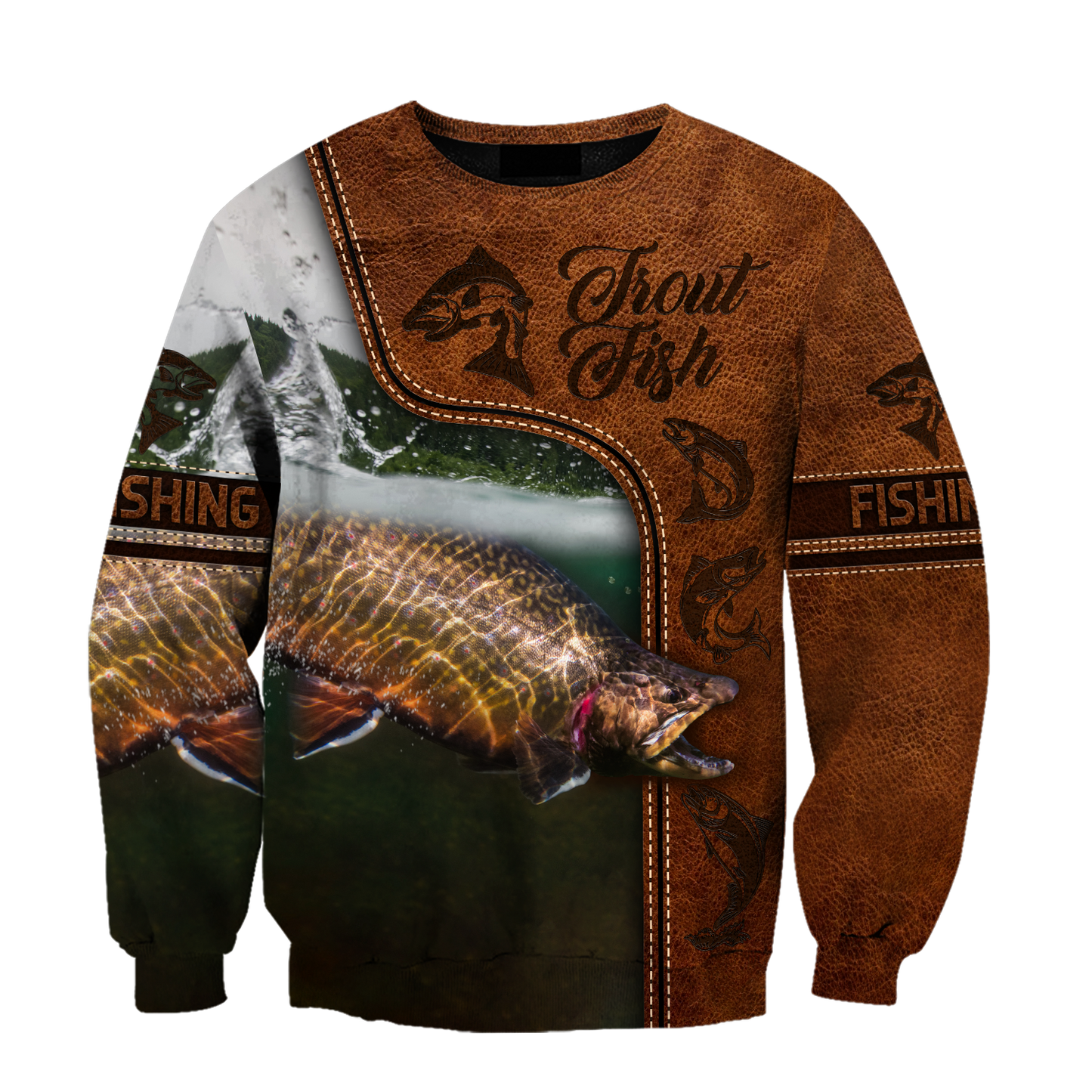 Trout Fishing water camo Cosplay leather 3D print shirts