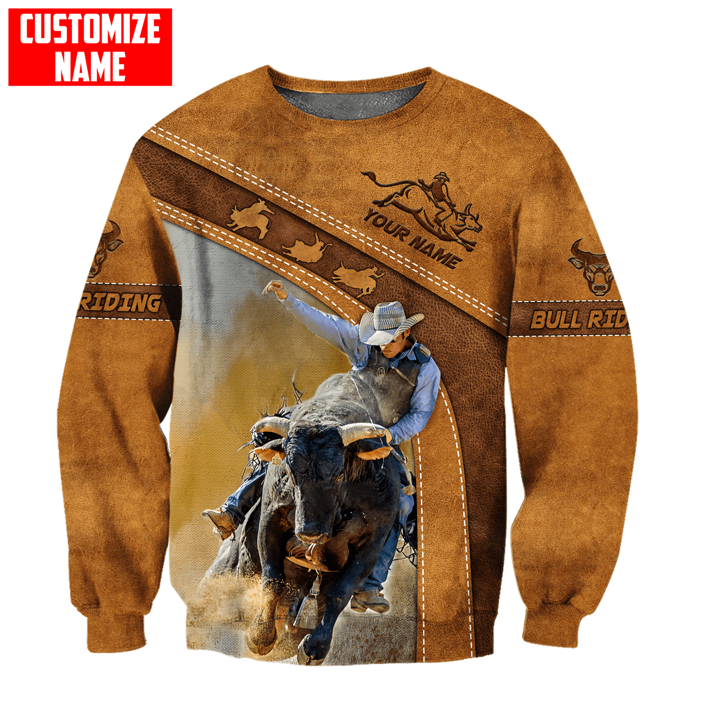Tmarc Tee Personalized Name Bull Riding 3D All Over Printed Unisex Shirts Brown Bull Ver 2