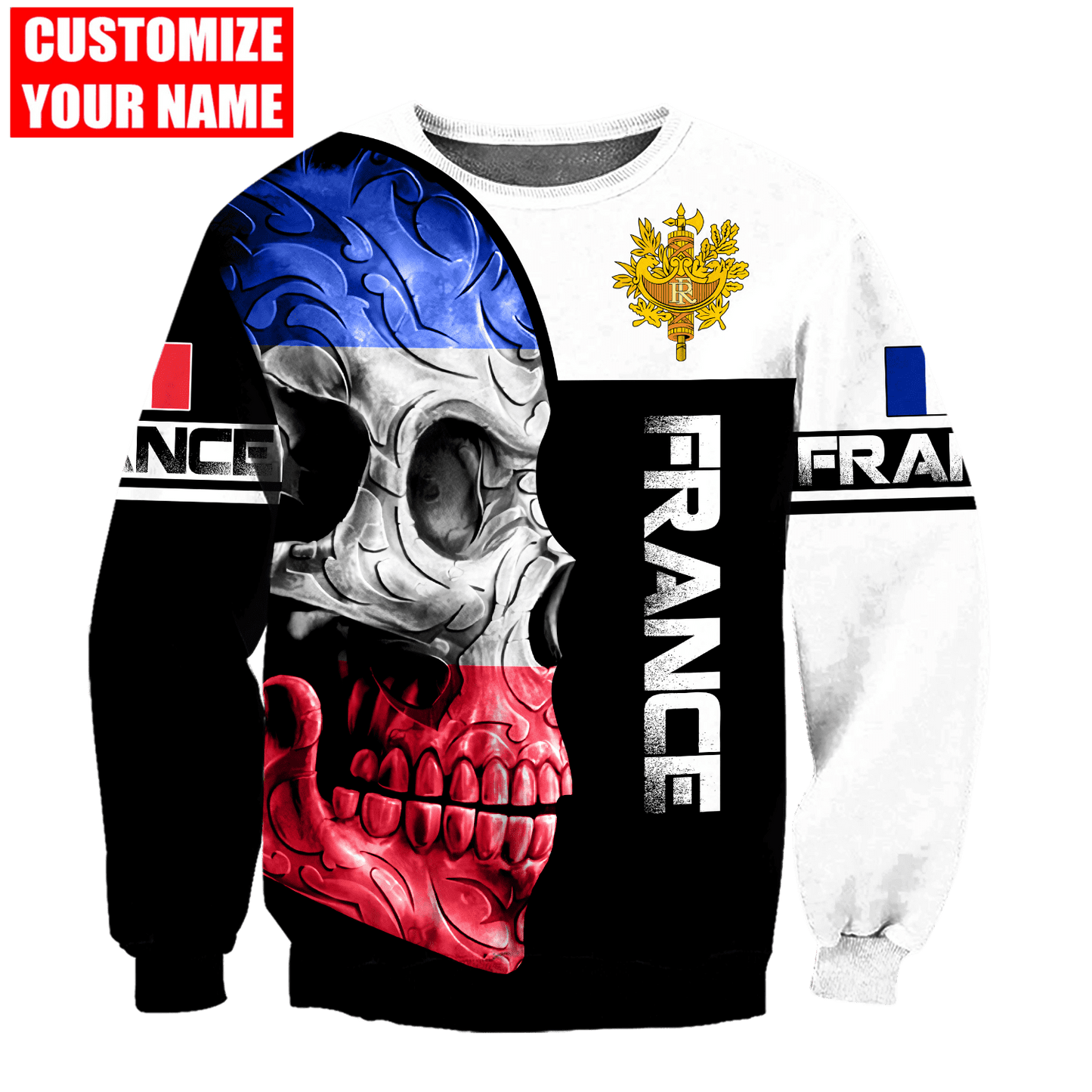 Tmarc Tee Personalized France Skull 3D All Over Printed Shirts