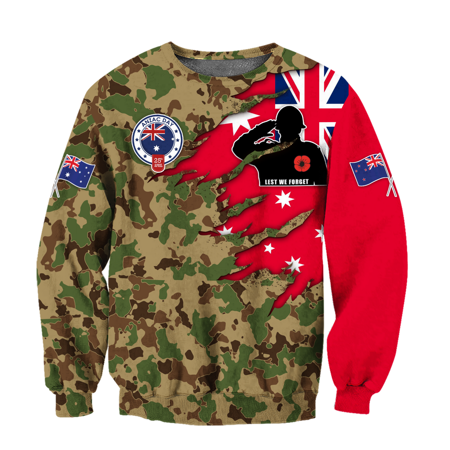 Tmarc Tee Anzac day remembrance Kiwi and Australia Camo 3D print shirt
