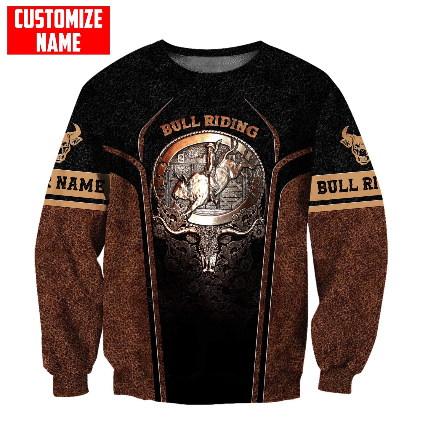 Tmarc Tee Personalized Name Bull Riding Metal Logo 3D All Over Printed Unisex Shirts