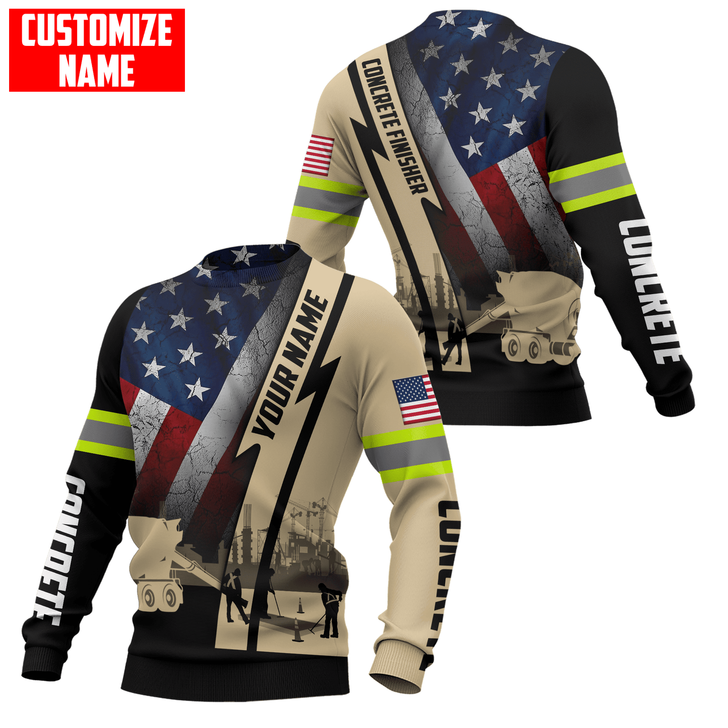 US Concrete Finisher Custom name 3D printed shirts