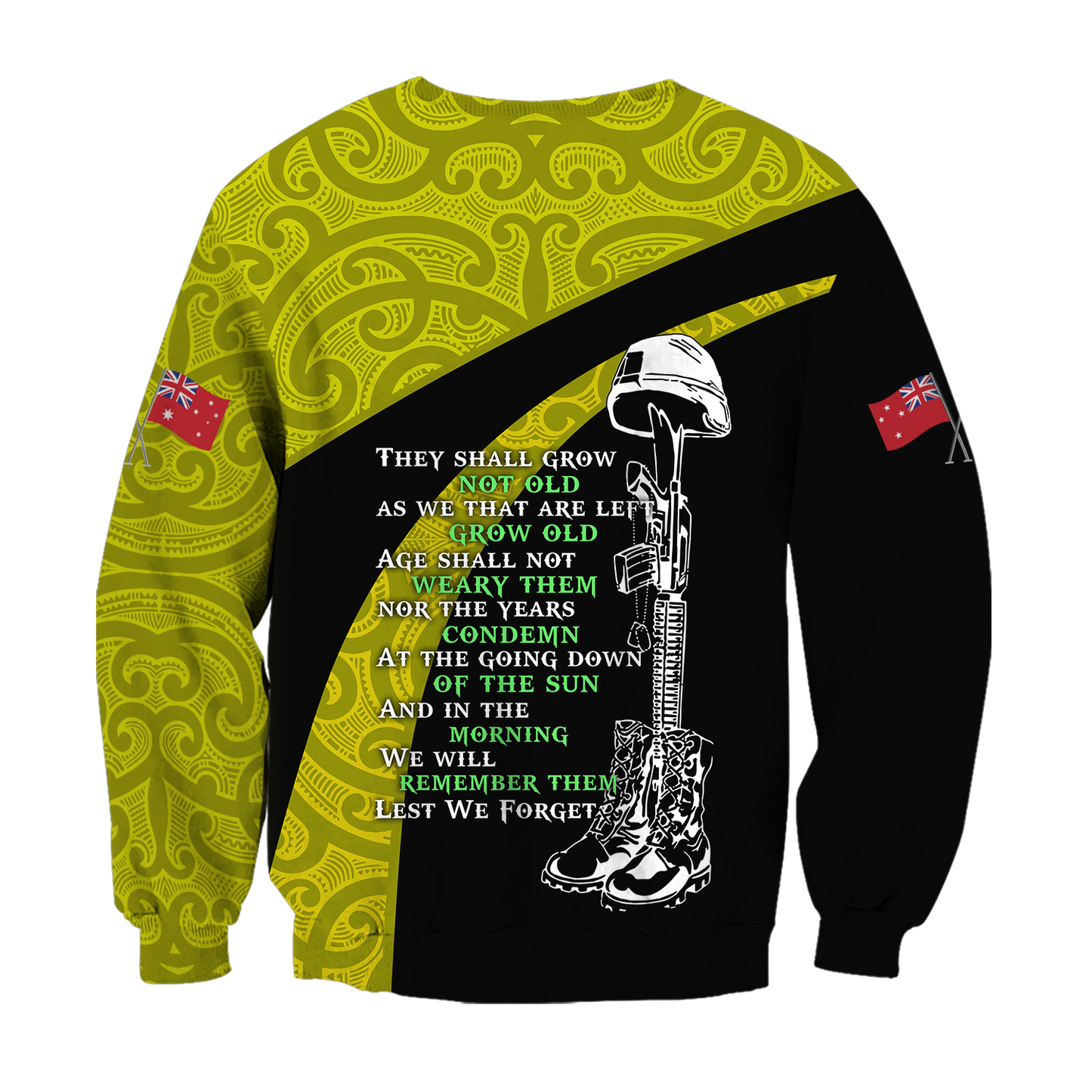 Tmarc Tee Anzac day the ode fern-wattle Australia and Kiwi yellow 3D print shirt