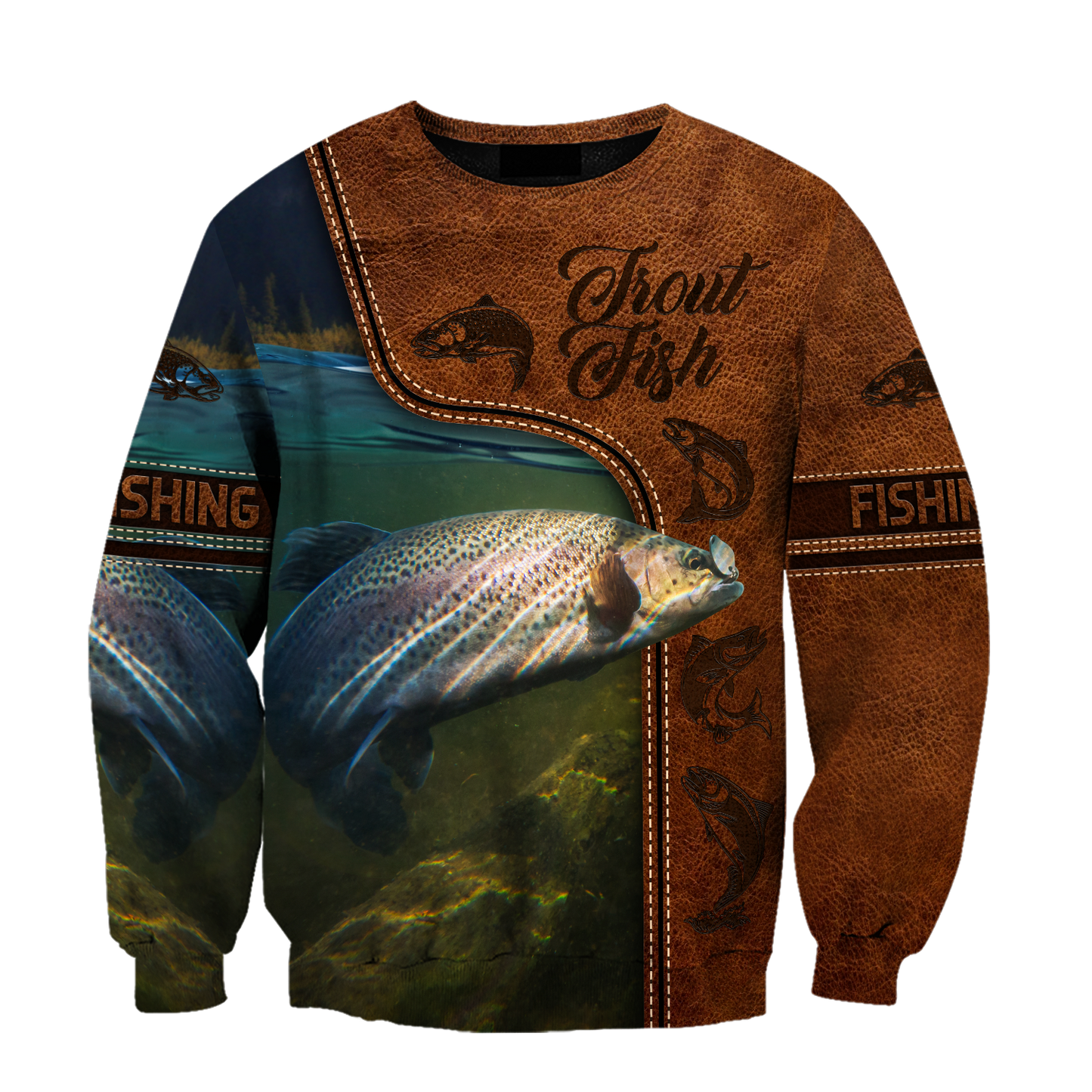 Trout Fishing water camo Cosplay leather 3D print shirts