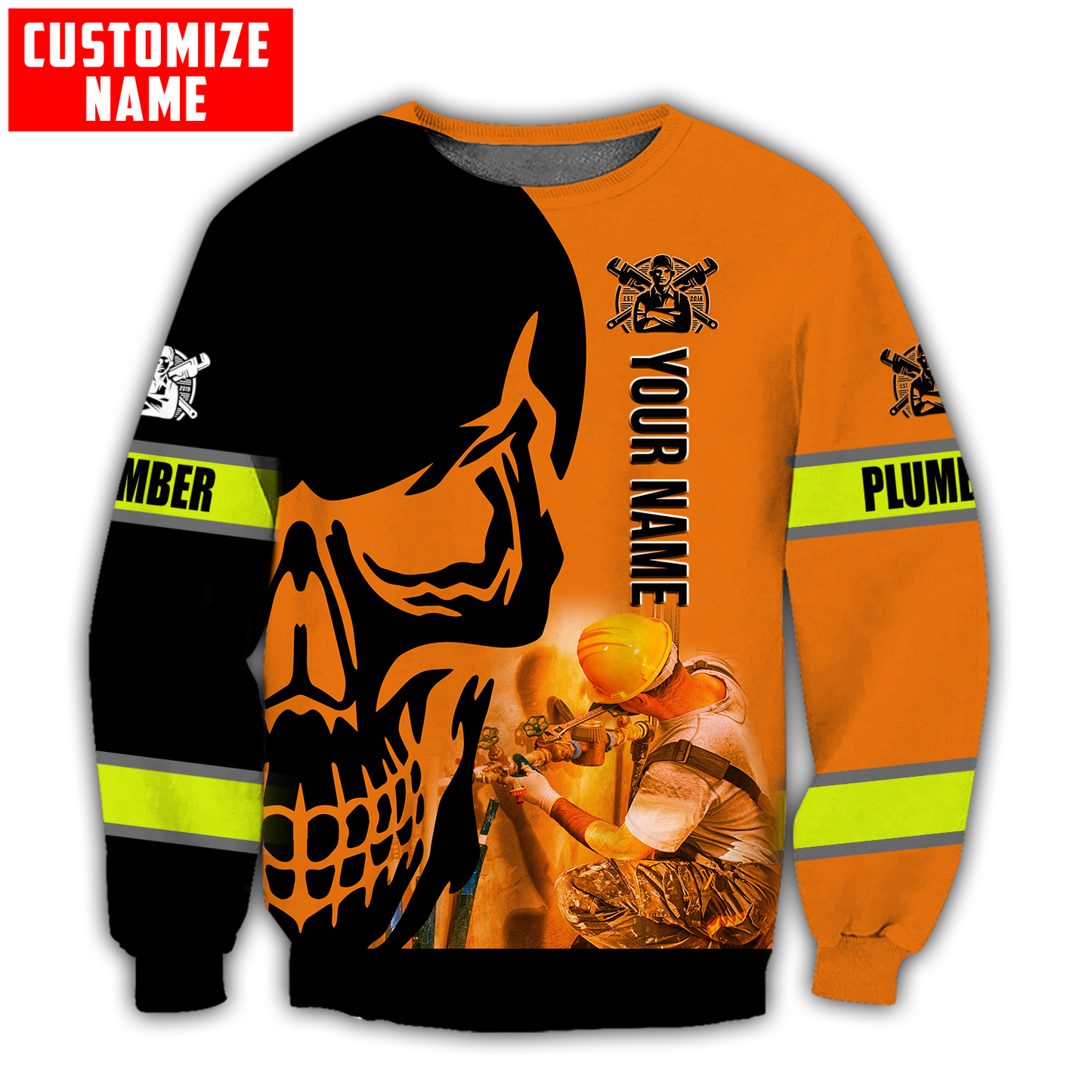 Tmarc Tee Personalized Plumber Orange Skull Apparel