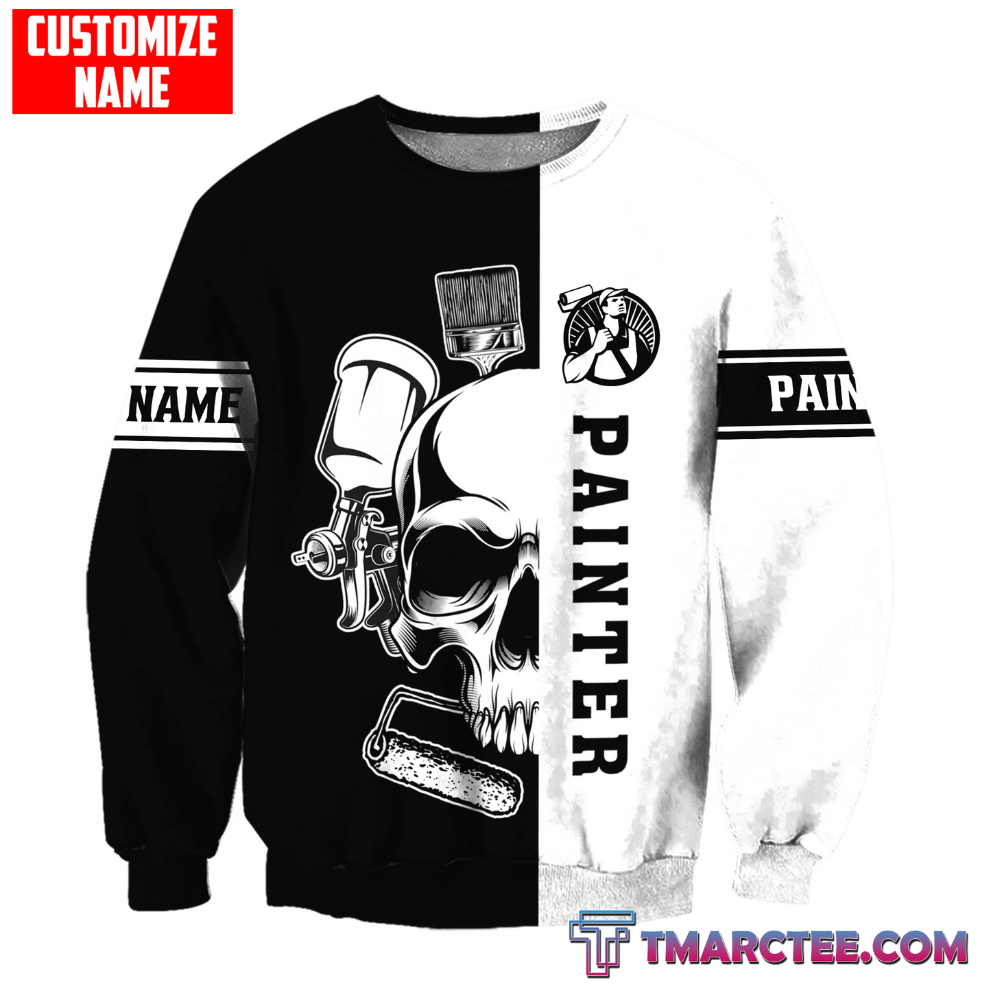 Tmarc Tee Personalized Name Painter 3D All Over Printed Unisex Shirts Skull