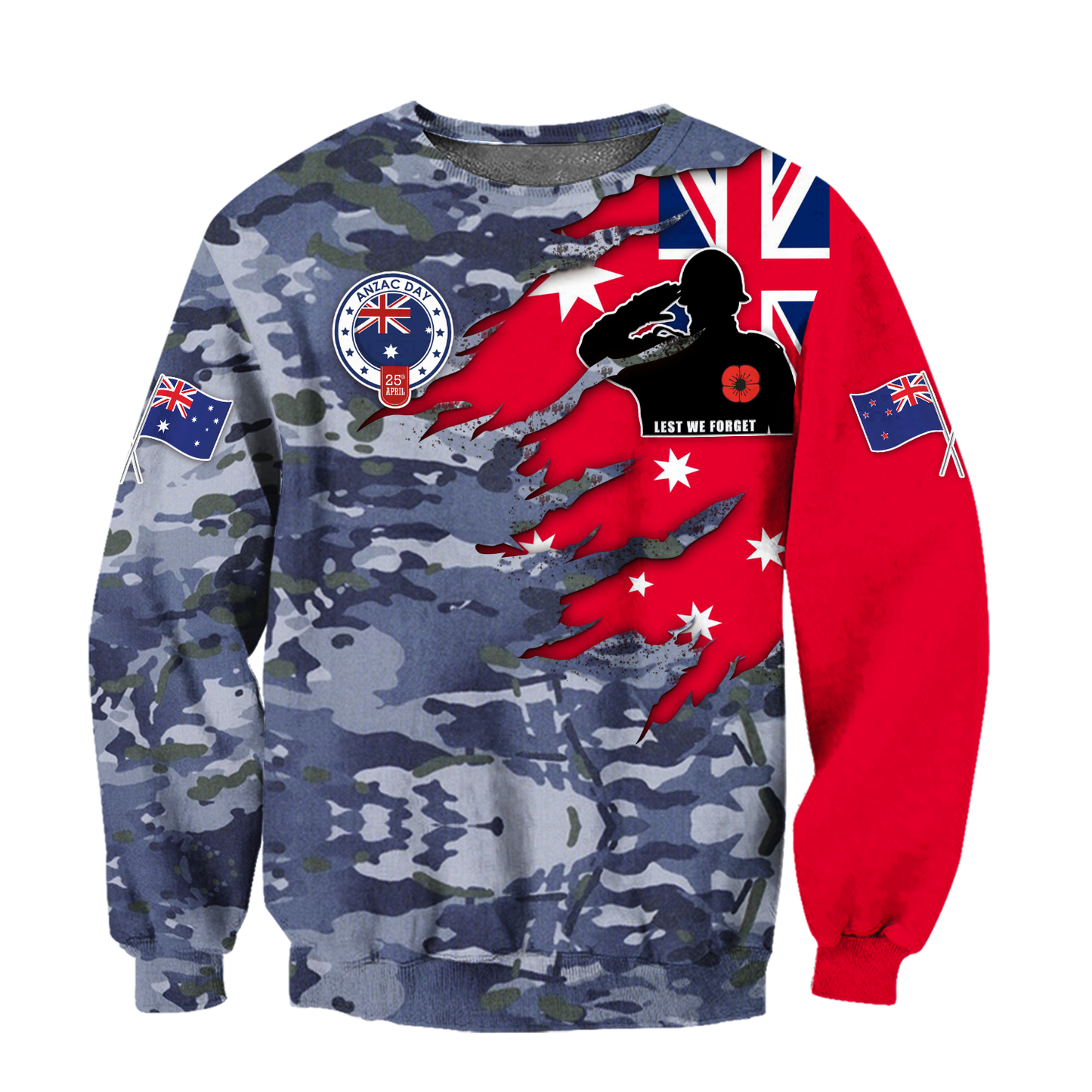 Tmarc Tee Anzac day remembrance Kiwi and Australia Navy Camo 3D print shirt
