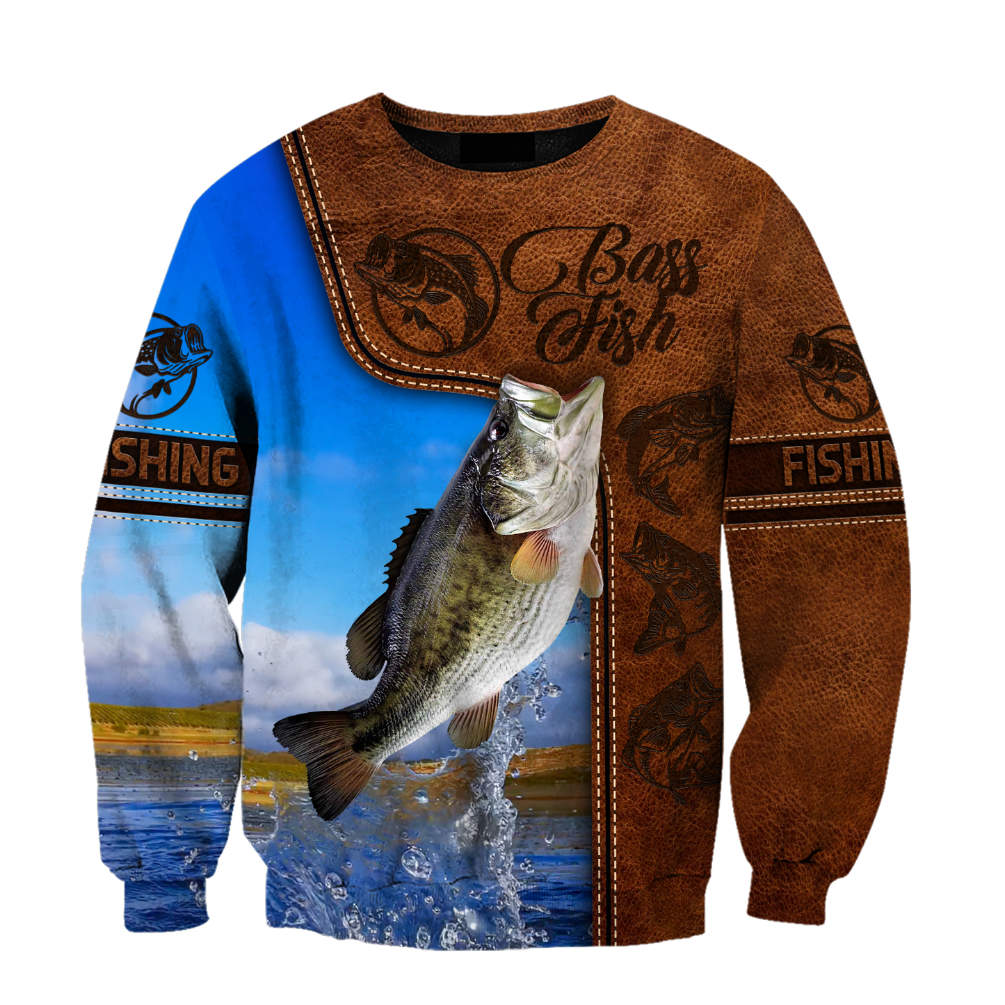 Bass Fishing water camo Cosplay leather 3D print shirts
