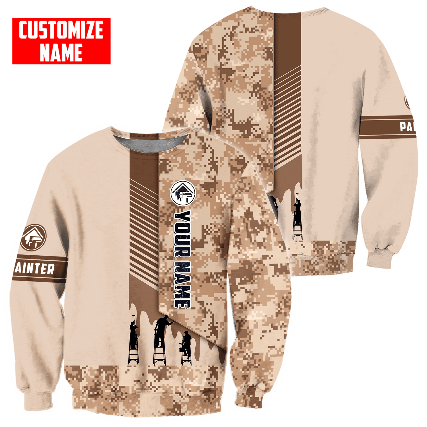 Tmarc Tee Personalized Name Painter 3D All Over Printed Unisex Shirts Brown Camo