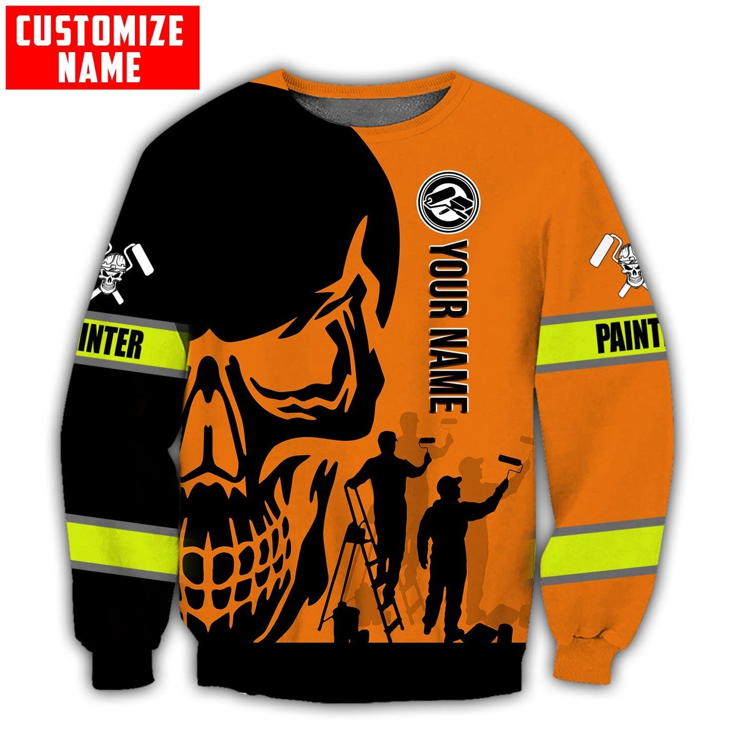 Tmarc Tee Personalized Name Painter 3D All Over Printed Unisex Shirts Orange Skull