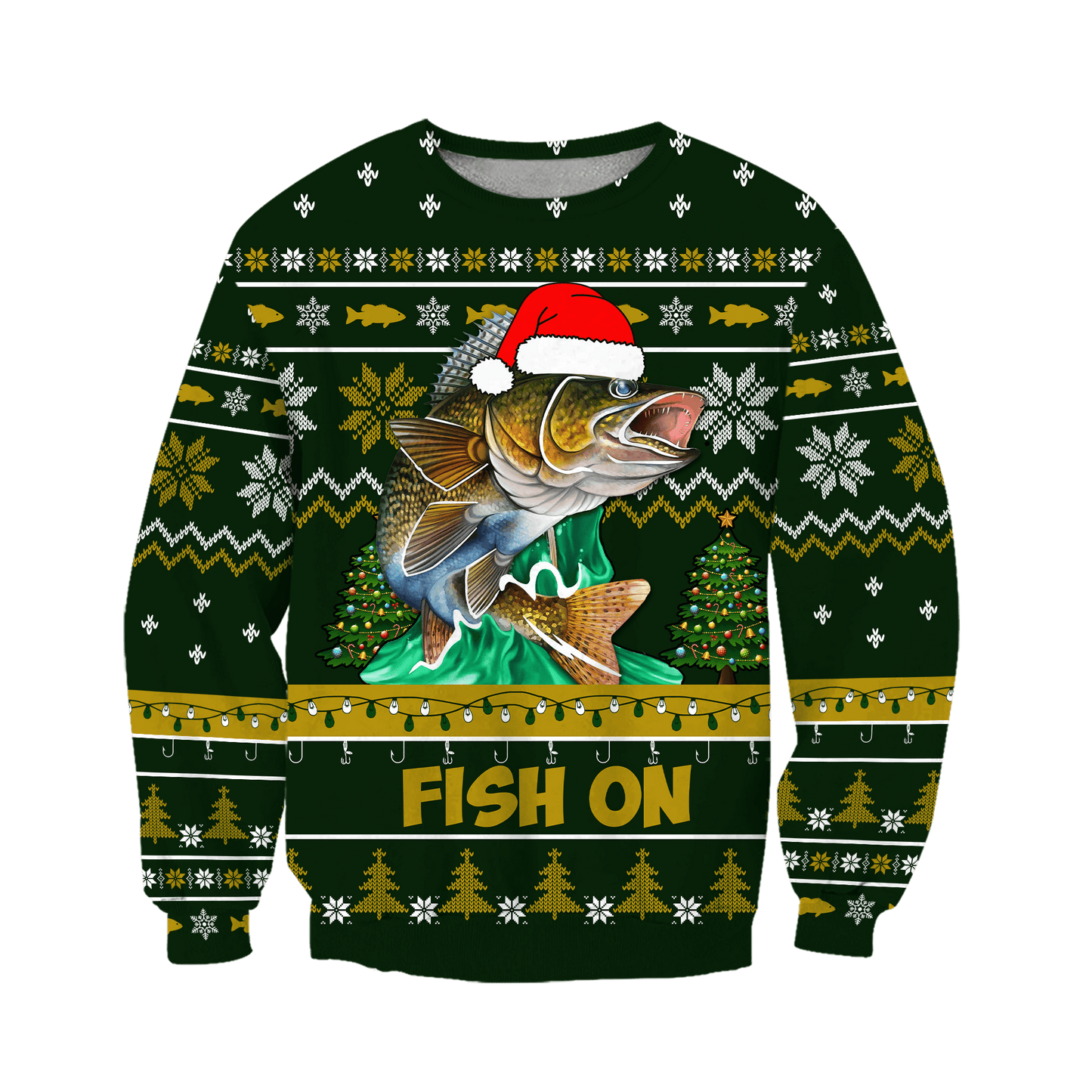 Walleye Fishing Fish on Christmas Hat 3D Shirts