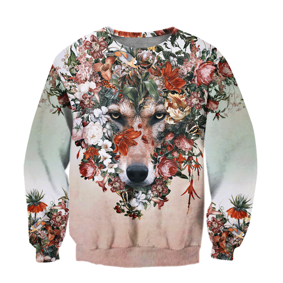 Wolf Floral 3D All Over Printed Unisex Deluxe Hoodie ML