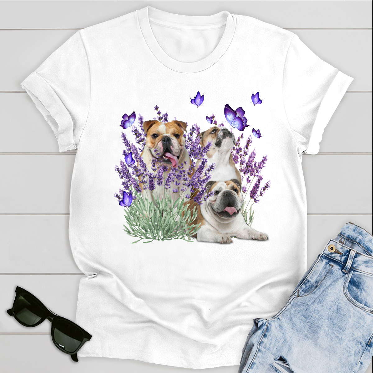 Dog T-shirt Bulldog And Flowers