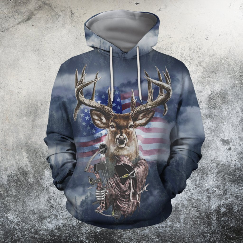 3D All Over Printed American flag reindeer Hoodie - Amaze Style™-Apparel