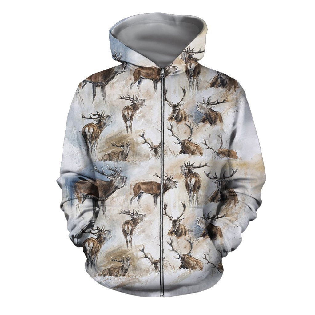 3D Printed Deer Clothes-Apparel-6teenth World-ZIPPED HOODIE-S-Vibe Cosy™