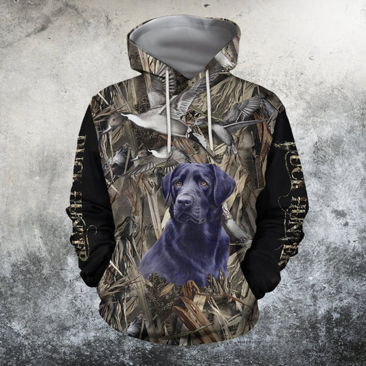3D All Over Printed Black dog hunting Hoodie - Amaze Style™-Apparel
