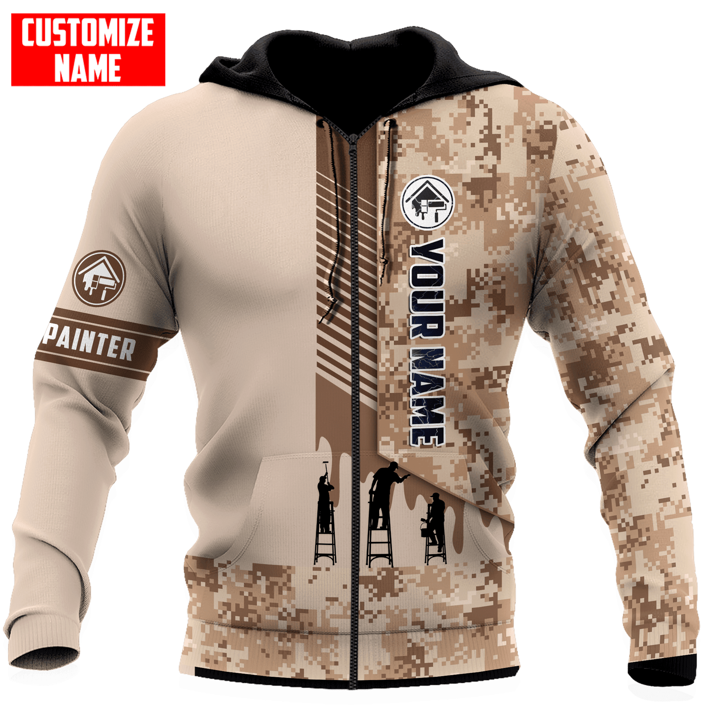 Tmarc Tee Personalized Name Painter 3D All Over Printed Unisex Shirts Brown Camo