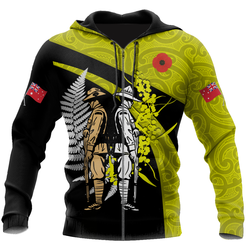 Tmarc Tee Anzac day the ode fern-wattle Australia and Kiwi yellow 3D print shirt