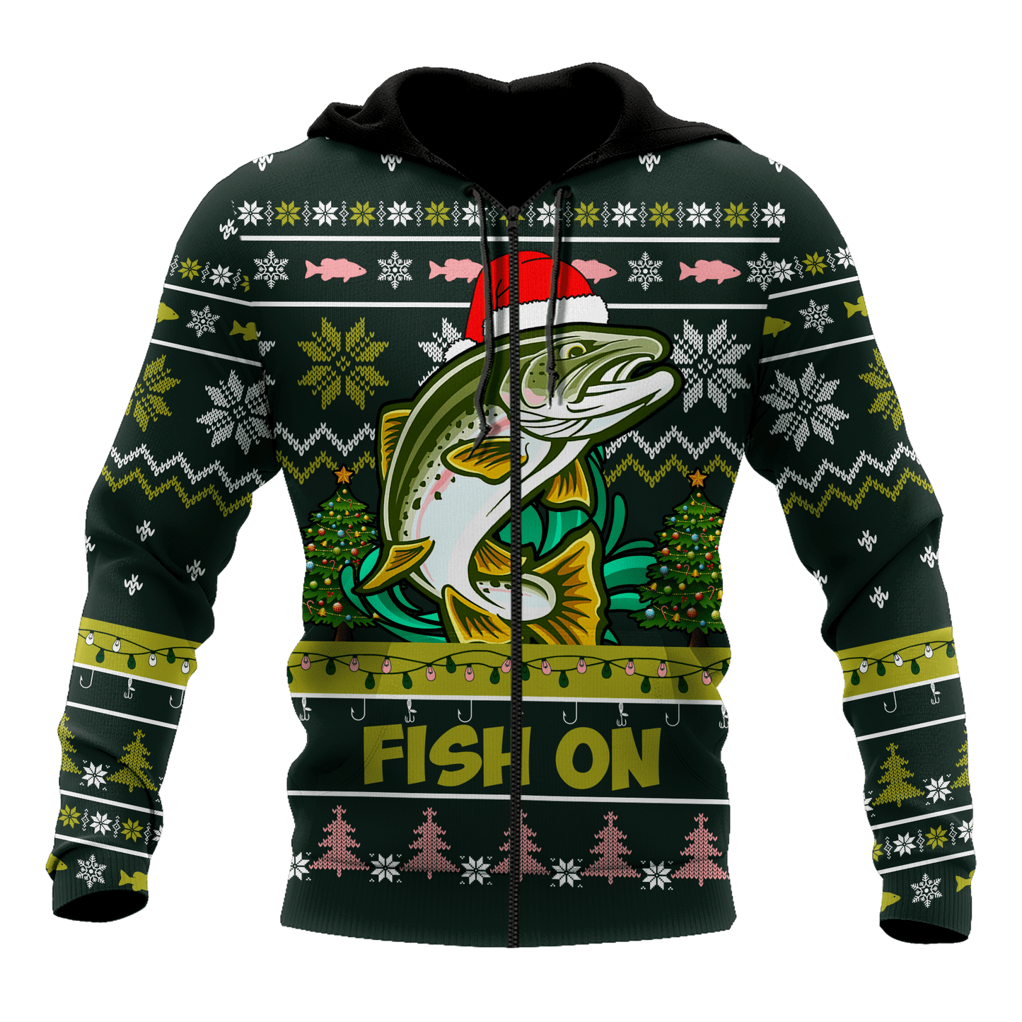 Trout Fishing Fish on Christmas Hat 3D Shirts