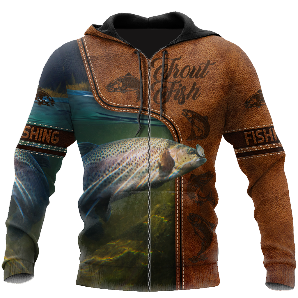 Trout Fishing water camo Cosplay leather 3D print shirts
