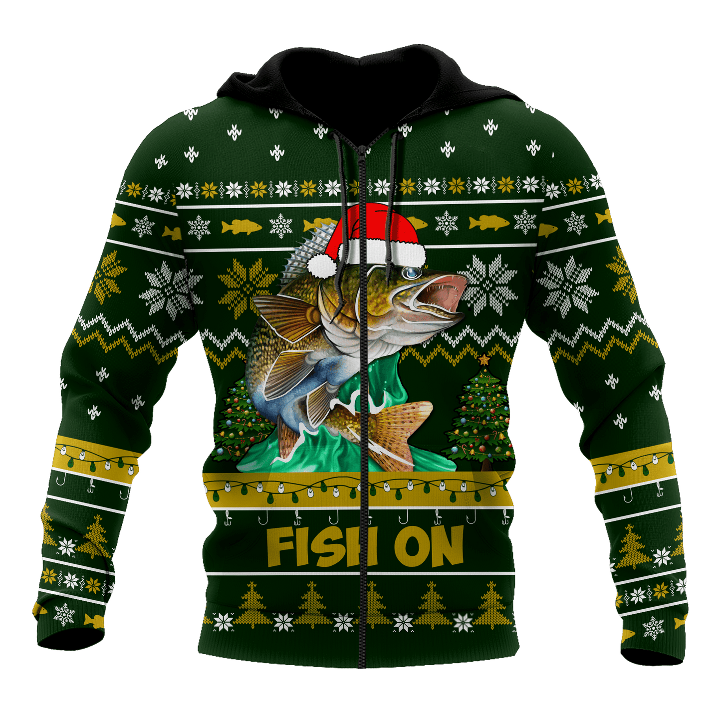 Walleye Fishing Fish on Christmas Hat 3D Shirts