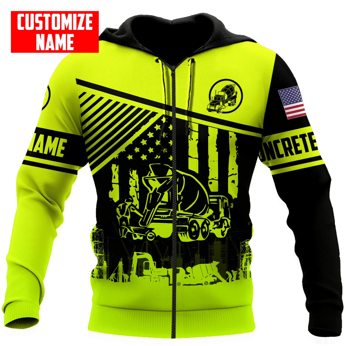 US Green Concrete Finisher Mixer Truck Custom name 3D Printed Shirts