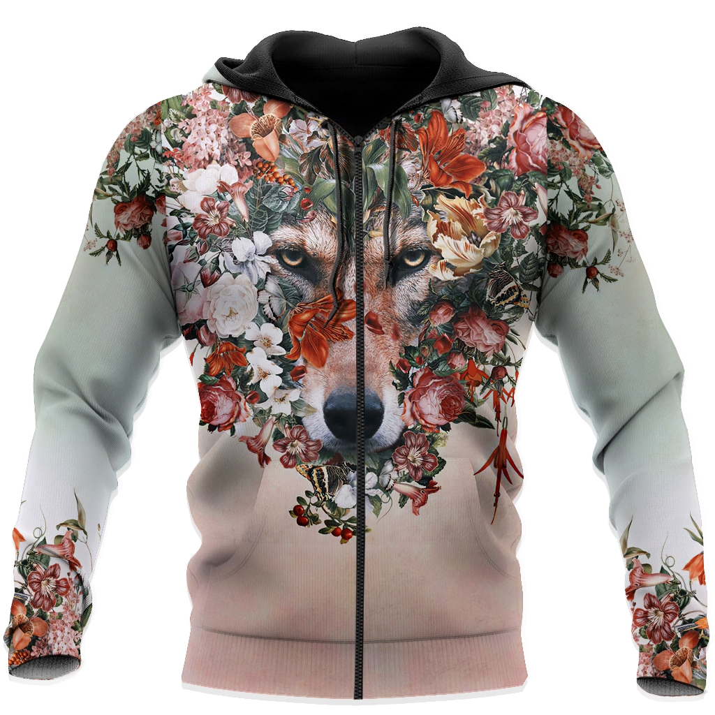 Wolf Floral 3D All Over Printed Unisex Deluxe Hoodie ML