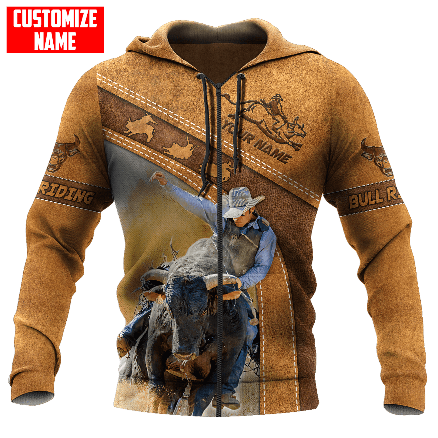 Tmarc Tee Personalized Name Bull Riding 3D All Over Printed Unisex Shirts Brown Bull Ver 2