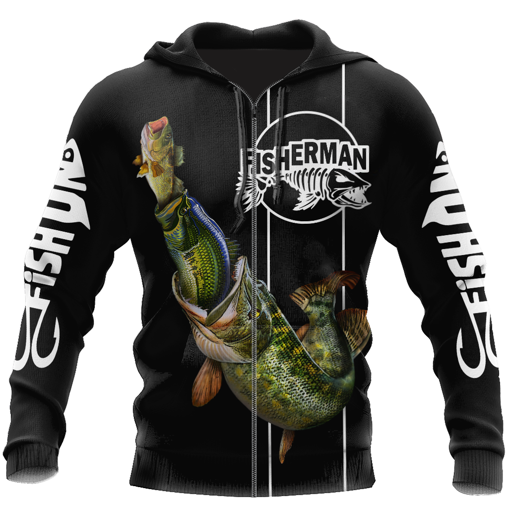 The great fish eats the small Black Fishing 3d print shirts