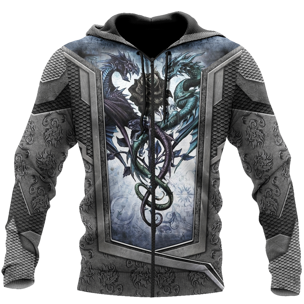 Tmarc Tee Dragon Couple Rose Flowers Armor 3D All Over Printed Winter Shirts
