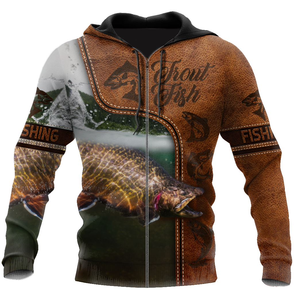 Trout Fishing water camo Cosplay leather 3D print shirts