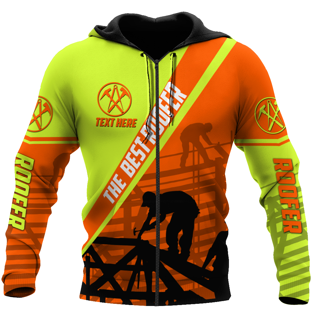 THE BEST ROOFER GREEN AND ORANGE - PERSIONALIZED NAME 3D HOODIE SHIRT