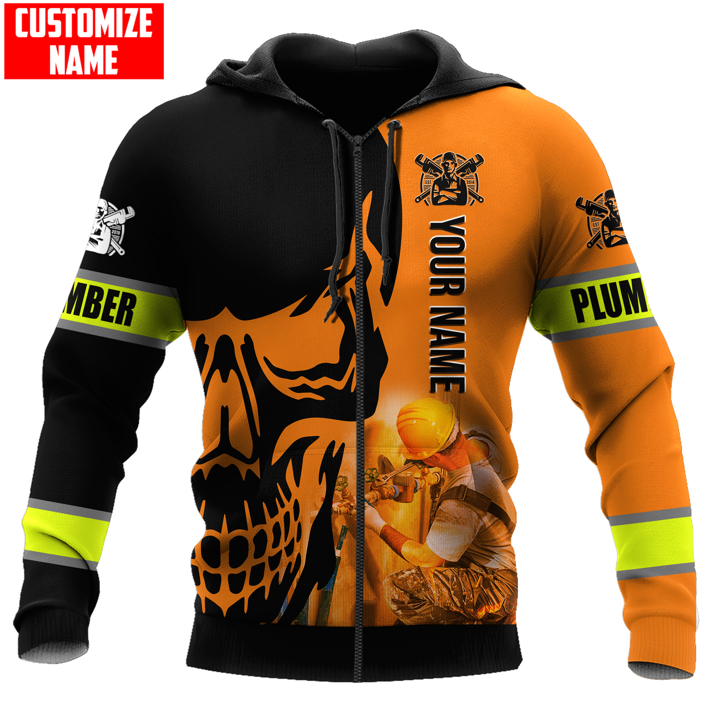 Tmarc Tee Personalized Plumber Orange Skull Apparel
